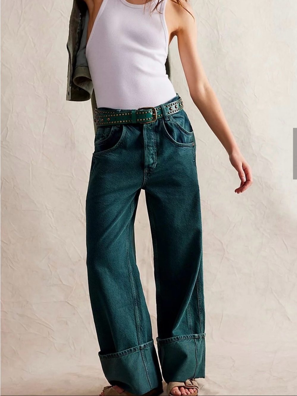 Free People Final Countdown Cuffed Low Rise Wide Leg Jeans